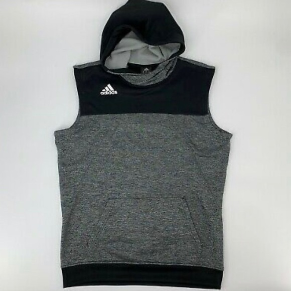 Adidas Black and Grey Hooded Vest Athletic Team Speed Sleeveless Sports Pullover - Picture 2 of 3
